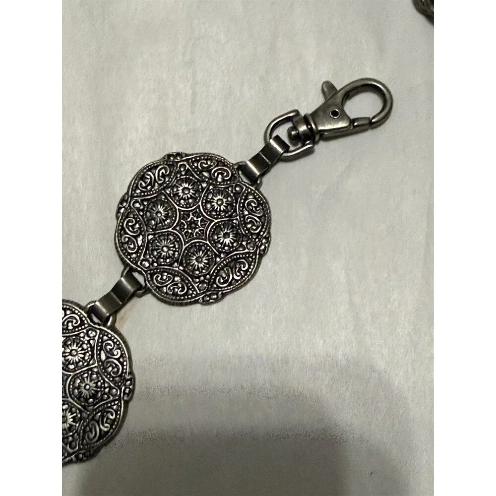 Chain Medallion Belt Silver Tone Embossed Circles Boho Festival